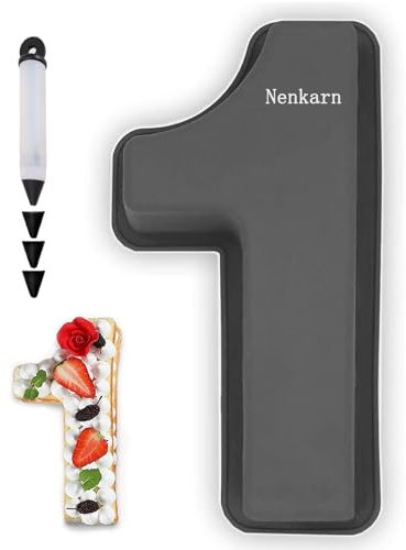 Nenkarn Number 1 Cake Tin, Silicone Number Cake Moulds with Decorating Pen, 10 Inch Number Cake Tins for Baking, Birthday and Anniversary, BPA Free, Non-Stick