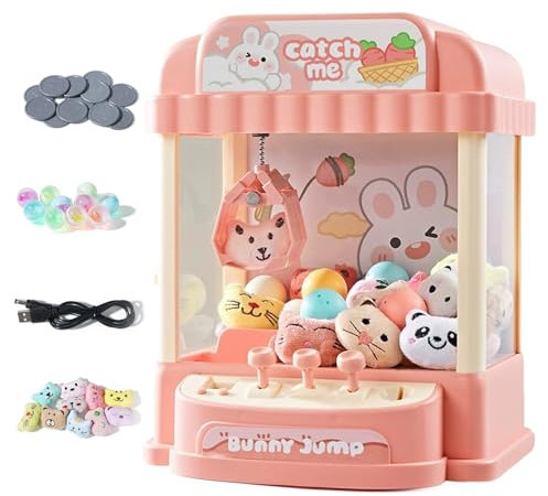 Machine à Griffes pour Enfants, Mini Machine à Griffes avec pièce de Monnaie, Jouets en Peluche et gashapons, Machine à Griffes avec Musique, Cadeau pour Attraper des Bonbons (Rose)