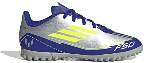 adidas F50 Club Football Boots Turf Fußballschuhe, Silver met./solar Yellow/Lucid Blue, 31 EU