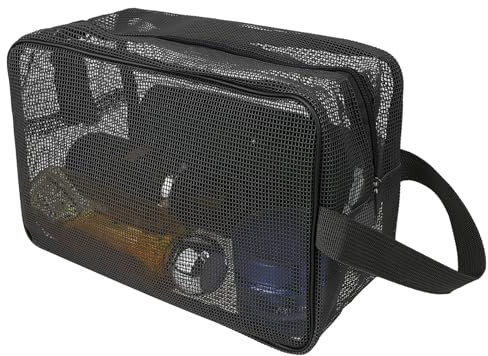 Cobee Mesh Shower Bag, Portable Mesh Shower Caddy, Quick Dry Tote Bag with Zipper, Toiletry Organizer Bag for Gym Travel Camping Swimming Beach(Black)