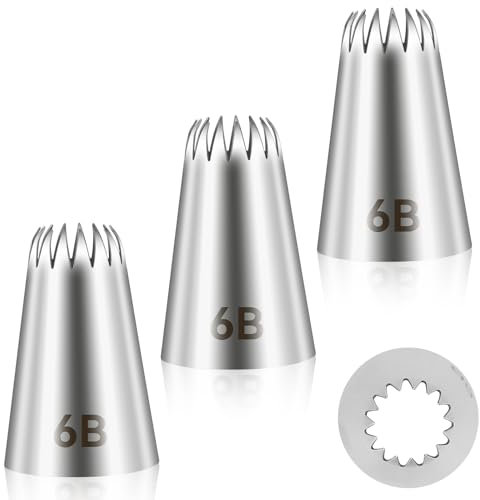 Giantree Lot de 3 embouts de douille 6B en acier inoxydable pour décoration de gâteaux - Pour crème au beurre, glaçage de gâteau d'anniversaire, cupcake