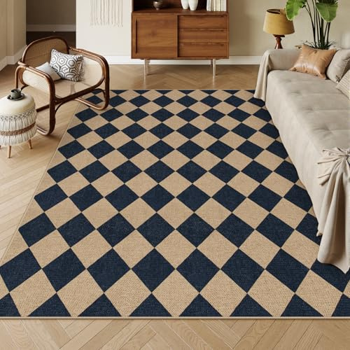Lahome Karierter einfacher Jute-Outdoor-Teppich, groß, 15,2 x 22,9 cm, für Wohnzimmer, Schachbrett, Innen- und Außenbereich, Bauernhaus, Terrasse, Büro, Matte, geometrisch, rutschfest, schwarzer