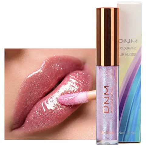 Pink Glitter Lip Gloss, Diamond Shimmer Lipgloss Glossier Metallic Lip Gloss Liquid Lipstick, Nude Non-stick Cup Long Lasting Waterproof Lip Gloss Lip Plumper Lightweight Lipstick for Women