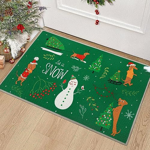 LuxFocus Weihnachts Fußmatte für Draußen, rutschfest Saugfähig Weihnachts Fußmatte Flachsähnliche Weihnachts Willkommensmatte Weihnachts Außenmatte Weihnachtsteppich, 40 x 60 cm Grün