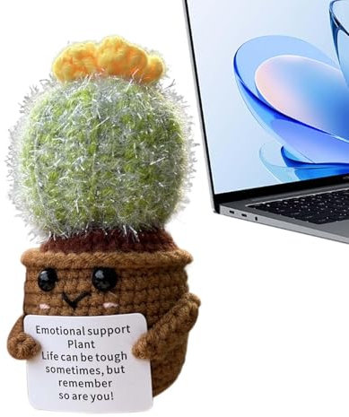 Cactus positif – Balle de cactus au crochet positif, jouet de cactus tricoté à la main, cactus positif amusant, soutien émotionnel crocheté pour décoration de pièce, voiture, bureau à domicile