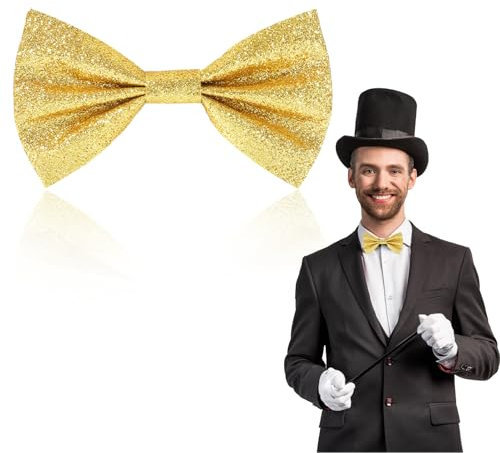 patinadrift Glitzer Fliege Herren Pailletten Fliegen für Männer Glitzer Accessoires Kostümzubehör Verstellbare Bow Tie für Hochzeit Karneval Fasching Halloween Motto Party Kostüme (Champagner Gold)