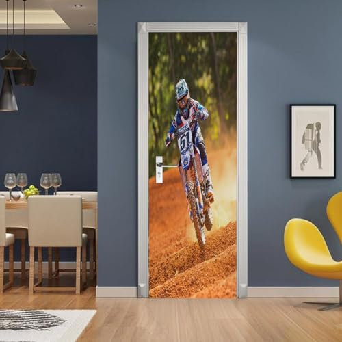 3D Türtapete Türfolie selbstklebend TürPoster Motorrad-Rennen PVC Türaufkleber Fototapeten 86x200 Wasserfest Wandtattoo Für Schlafzimmer Wohnzimmer Tür Dekoration Tapete