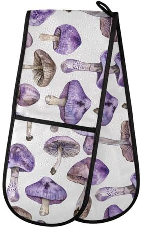 Oven Gloves Double Oven Gloves Purple Mushroom Oven Mitts Pot Holder Heat Resistant Quilted for BBQ Baking Kitchen Cooking Gloves