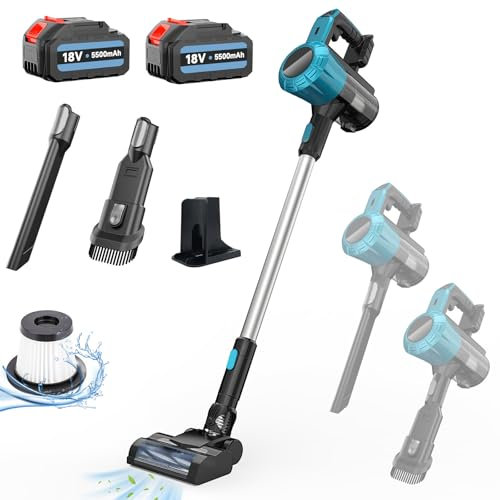 Squaeltirs Cordless Stick Vacuum Cleaner,Compatible with Makita 18V Battery,3-in-1 Upright Handheld Stick Vacuum,with 2 x 5.5Ah Battery & Charger,for Hardwood Floor Carpet Pet Hair