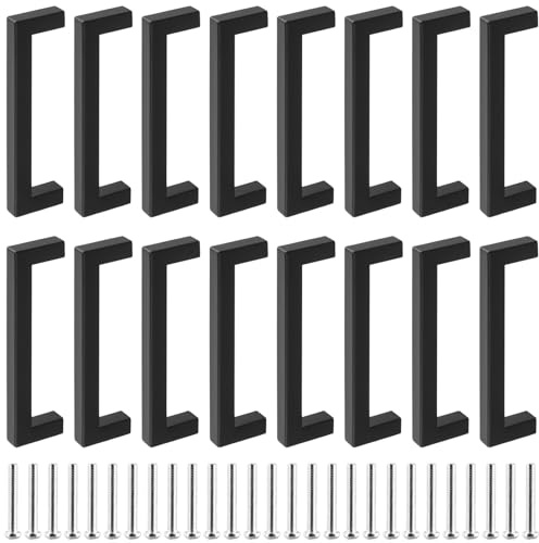 HEIYUET 16 Stück Metall Möbelgriffe Schwarz, Schrankgriffe 128mm Lochabstand Küchengriffe Edelstahl Schrank Türgriffe mit Schrauben für Schublade, Möbel, Küchenschränke, Kleiderschrank