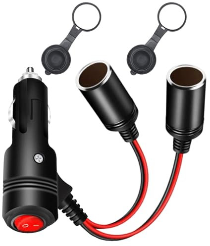 GTIWUNG 1 Stück 1 bis 2 KFZ Auto Zigarettenanzünder Stecker mit Schalter 12V/24V, Auto Motorrad Zigarettenanzünder Verteiler Adapter, DREI-Wege-Buchse Splitter