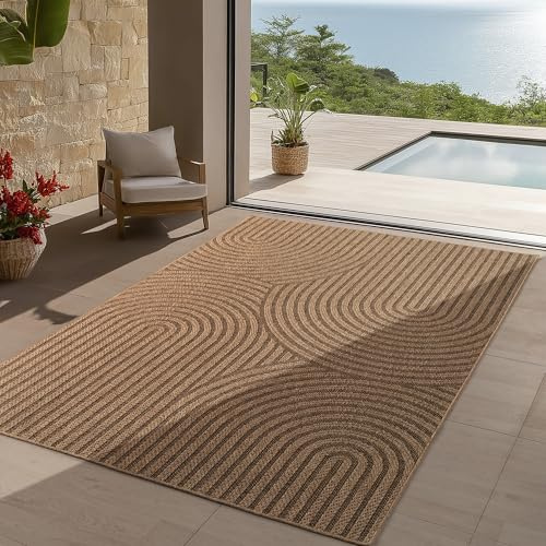 Teppium In- & Outdoor Teppich robust, wetterfest & pflegeleicht im natürlichen Jute-Look, ideal für Wohnzimmer, Küche, Terrasse, Garten und Balkon, 280x370 cm