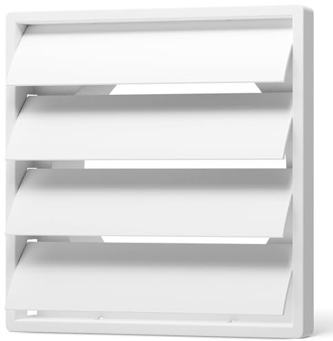 Adair 150mm (6 Inch) Square Gravity Vent Cover – External Measurements 175mm x 175mm External Grille, Anti-Backdraft Shutters, White ABS Plastic, Easy to Install for Ducting, HVAC, and Extractor Fans