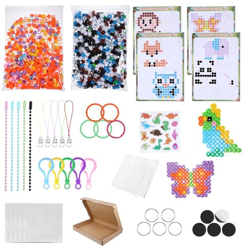 Hauojaus Bügelperlen 10mm Bügelperlen Groß Set mit 1000 Perlen, 10 Tier-Motive, Steckplatte, Kreatives Bastelset Steckperlen für Kinder Ab 3 Jahren Geschenk Bastelideen mit Zubehör
