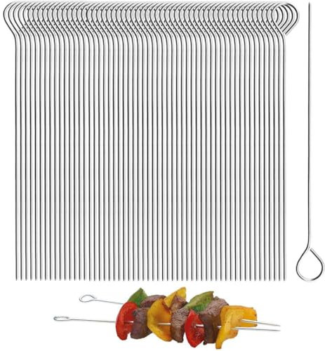 50 Piezas Brochetas de Acero Inoxidable, 25 cm Pinchos Barbacoa, Pinchos para Barbacoa Reutilizables, Brochetas de la Parrilla, para Hoguera o Barbacoa