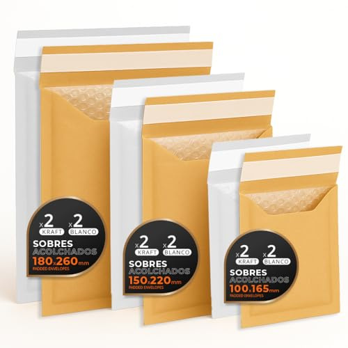 Luftpolstertaschen für Versand, 3 Größen – Kraft, Weiß oder Kombi – Selbstklebend – Papierumschläge mit Luftpolster, ideal für Versandtaschen - Pack S - Ofituria (Kraft und Weiß, 12 Umschläge)