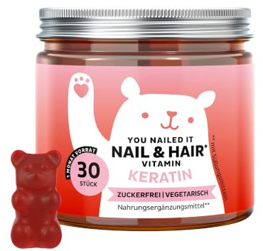 Bears with Benefits - Gummibärchen Keratin - Haare & Nägel - 30 Stück | You Nailed It Nail & Hair - Keratinhydrolysat, Biotin, Vitamin C, E, Zink - Vorrat für 1 Monat - Zuckerfrei, Vegetarisch