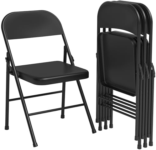 Thaookte Klappstühle 4Er-Set,Gartenstuhl Klappbar,Tragbare Bürostuhl,Metallgestell Aus Stahl, Bis 158 KG, Geeignet Für Partys, Hochzeiten, Picknicks,Campingstühle,Drinnen Und Draußen, Schwarz