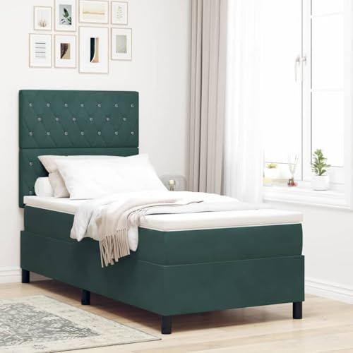 Runheo LED Boxspringbett mit Matratze, Dunkelgrün 90 x 190 cm Stoff, verstellbares Kopfteil, RGB Beleuchtung, modernes Schlafzimmer Möbel für eine Person