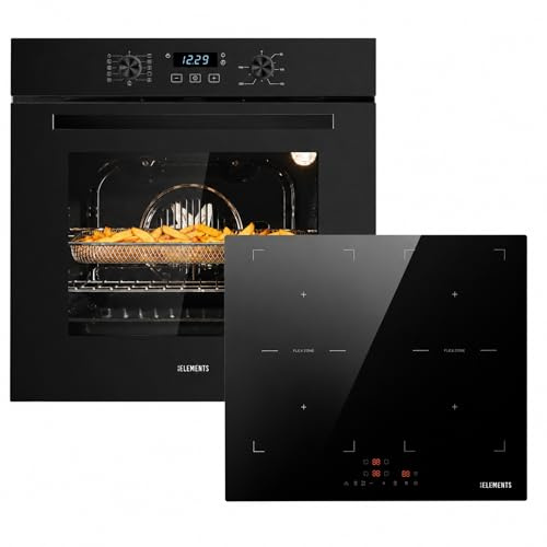KB ELEMENTS Autarkes Herdset 60 cm – Einbaubackofen mit Air Fry & Steam Clean, Induktionskochfeld 59 cm mit Flexzone, Dual-Ring Kochzone, Timer, Kindersicherung, 9 Leistungsstufen, A+ Energieklasse