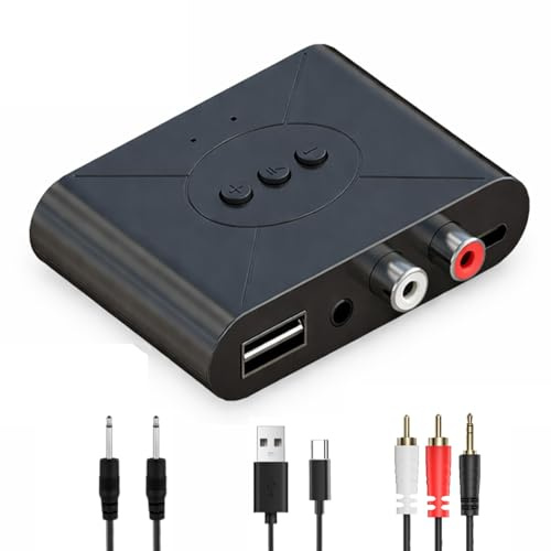 Adattatore audio Bluetooth 5.3 NFC con connettore AUX da 3,5 mm e ingresso RCA/RCA, ricevitore musicale senza fili per altoparlante, amplificatore, auto, impianto stereo, amplificatore autoradio