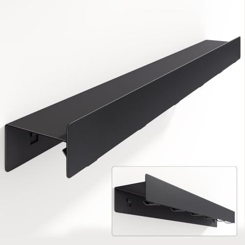 Mai & Mai Wandgarderobe mit Ablage und 6 Haken, Garderobenleiste 60cm | Hakenleiste mit versteckten Kleiderhaken, Garderobenhaken für Bad Küche Flur Schlafzimmer, Sandschwarz Stalo-11