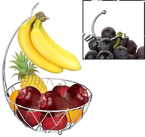 Roselife Fruit Basket,Fruit Storage Bowl,Banana Hanger,Banana Stander.Silver,Chrome Finish. (Silver)