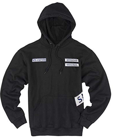 Herren Sons von Anarchie Bestickt Aufnäher Kapuze - Frankreich Text Jax Sager Opie Samcro Redwood Original - Schwarz, S = 36 Chest