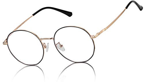 Blaulichtfilter Brille Damen Anti Blaulicht Brille für TV, PC, Gaming & Handy,Rund Computerbrille ohne Sehstärke UV Schutz 8215(Schwarzes Gold)