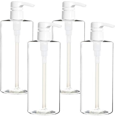 Youngever 4er Set 700ML Pumpflaschen für Shampoo, Mehrweg Kunststoff Pumpspender Seifenspender Dispenser Lotionspender Leerflasche für Flüssige Shampoo Lotionen Küche Bad (Transparent)