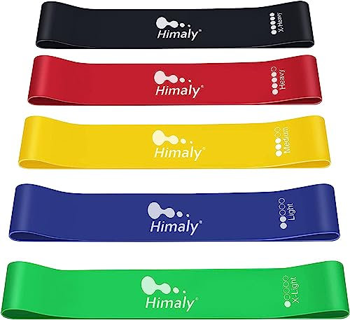 Fitnessbänder 5er Set, Resistance Bands mit 5 Stufen Widerstand, Gymnastikband mit Übungsanleitung, Exercise Bands Made of Natural Latex, Ideal für Yoga, Pilates, Krafttraining