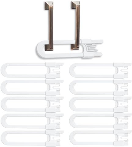 Vmaisi Baby Sliding Cabinet Locks - 10 Pack Adjustable U Shaped Child Safety Locks,Childproof Latches for Kitchen Bathroom Storage Cupboards Doors, Handles and Knobs White (10)