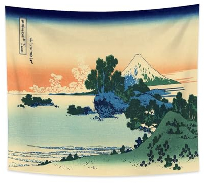 YONGFOTO Japanischer Ukiyo-e Wandteppich Berg Fuji 36 Ansichten Zimmer Wandbehang Shichiri Strand in der Provinz Sagami Japan Wandkunst Traditionelle Malerei Hokusai Tapisserie 180x160cm