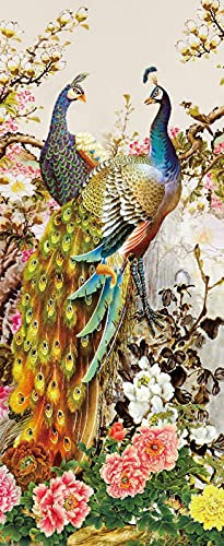 A.Monamour Türtapete Selbstklebend Türfolie Türposter 3D Zwei Pfauen Mit Blumen Vinyl Folie Türdeko Tapete Wandbild Türaufkleber Türtattoo 77 x 200 cm