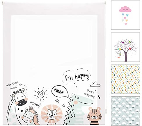 Blindecor Digital Kinder | durchscheinendes Rollo mit Digitaldruck, Modell Zoocool | 90 x 180 cm (BxH) | Stoffgröße 87 x 175 cm | Fensterrollos