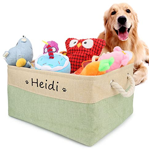 PIANG GOUER Aufbewahrungskorb für Hundespielzeug, Mit personalisiertem Kosenamen Faltbare rechteckige Aufbewahrungsbox für Organisation Katzen und Hundekleidung, Spielzeug(Grün,M)