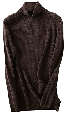 Maglione a collo alto in lana da donna, caldo, morbido, lavorato a maglia, maglione in cashmere da donna, Marrone, XXL