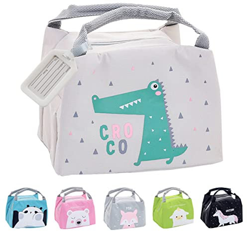 Hillylolly Bolsa Térmica Almuerzo Niños, Encantador Bolsa Almuerzo Infantil Termica, Bolsa Nevera Pequeña Infantil Plegable, Bolsa de Almuerzo Impermeable, Bolsa Impermeable Comida Trabajo (Gris)