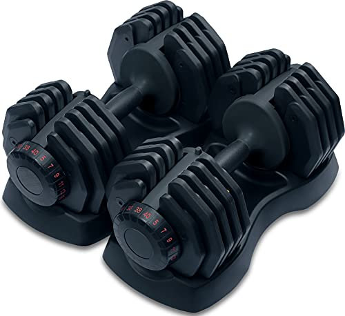 Strongology Home Fitness Adjustable Smart Dumbbells Pair from 5kg to 40kg Training Weights in Black