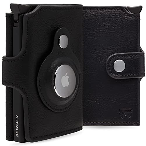 BEWMER Porte Carte de Crédit 2 Blindé | Portefeuille Slim pour Homme et Femme avec Protection RFID Anti-clonage | Porte Carte et Billets avec Porte-Monnaie (B2 Compatible avec Airtag, Noir)