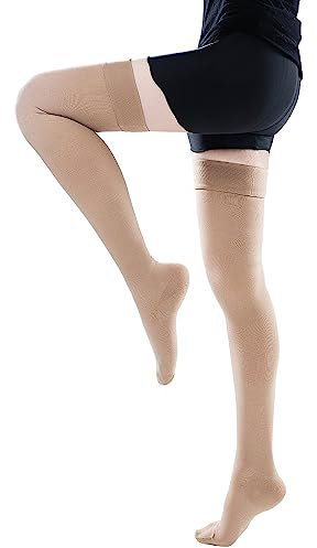 GPAR PREMIUM Medizinische Kompressionsstrümpfe Klasse 2, Unisex, 23-32 mmHG, Zehengeschlossene Schenkelhohe Strümpfe bei Krampfadern, Ödemen, Beinschmerzen, Thrombosen (BEIGE, XXL)