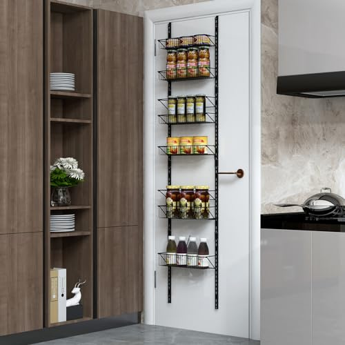 COSTWAY Hängeorganizer an der Tür/Wand, Hängeregal mit 6 verstellbarem Etagen, Hängeaufbewahrung für Haushalts-Utensilien, Duschregal Einhängekorb Stahl, Tür-Regal für Küche & Bad & Speisekammer