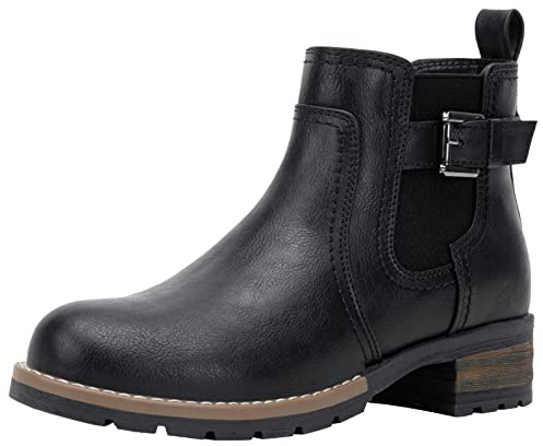 Jeossy Women's 9006 Ankle Boots Black Short Chelsea Booties for Women Low Heel with Zip Size 8(DJY9006 black 08)