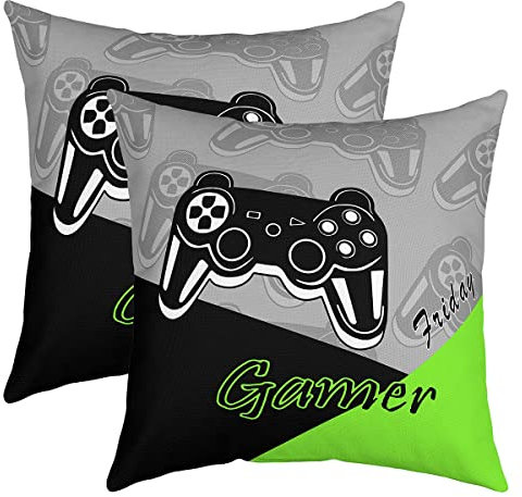 Feelyou Gaming Pillow Covers 22x22 Set of 2 Gamer Game Room Decorative Throw Pillow Covers Cases Home Decor Gamepad Gamer Modern Game Console Controller Green Grey Cushion Case for Couch Sofa Outdoor