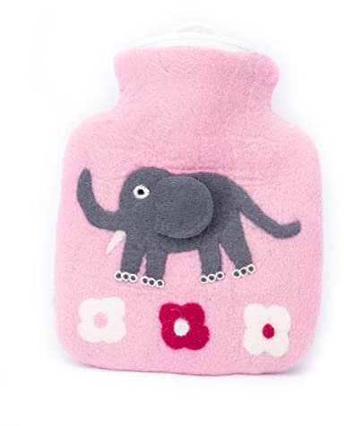 feelz - Wärmflasche Elefant, süße Bettflasche für Kinder aus 100% Wolle (Merino), rosa oder blau, Handarbeit, Fairtrade (Rosa)