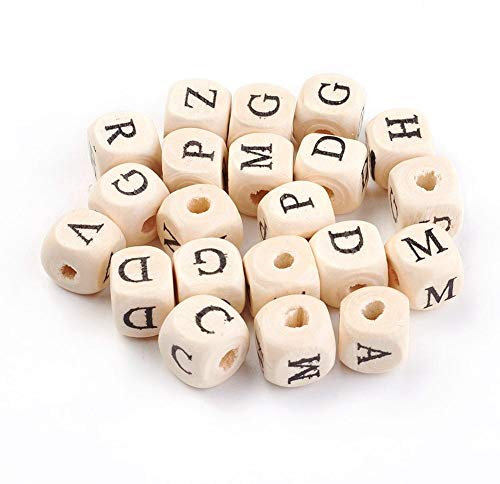 100stk Natur Holz Buchstabenwürfel Holzperlen 10mm Holzwürfel Perlen zum Basteln 4mm großes loch Zwischenperlen Farblos Unbehandeltem