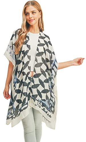 Bohemian Vielseitiger offener Schal-Cardigan Cover Up – Casual Sheer Beach Long Kimono, Tie Dye Ombré Convertible Poncho Weste, Kimono Cardi – Ombre Beige, Einheitsgröße
