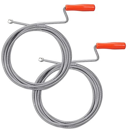 Set de 2 Desatascadores de Tuberías con Garra, Limpieza Mecánica de Cañerías, WC, Ducha, Lavabo, 9 mm x 5 m, Plateado