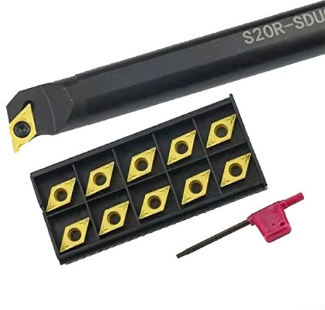 0R-SDUCR11 - Utensili per tornitura per tornio, 20 x 200 mm + 10 inserti in metallo duro DCMT11T304 + 1 chiave