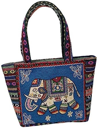 Harilla Canvas-Einkaufstasche, Geldbörse, Stil, süß, mit Reißverschluss, wiederverwendbar, Vintage-Stil mit Innentasche, Umhängetasche, Lunch-Tasche für, Blauer Elefant